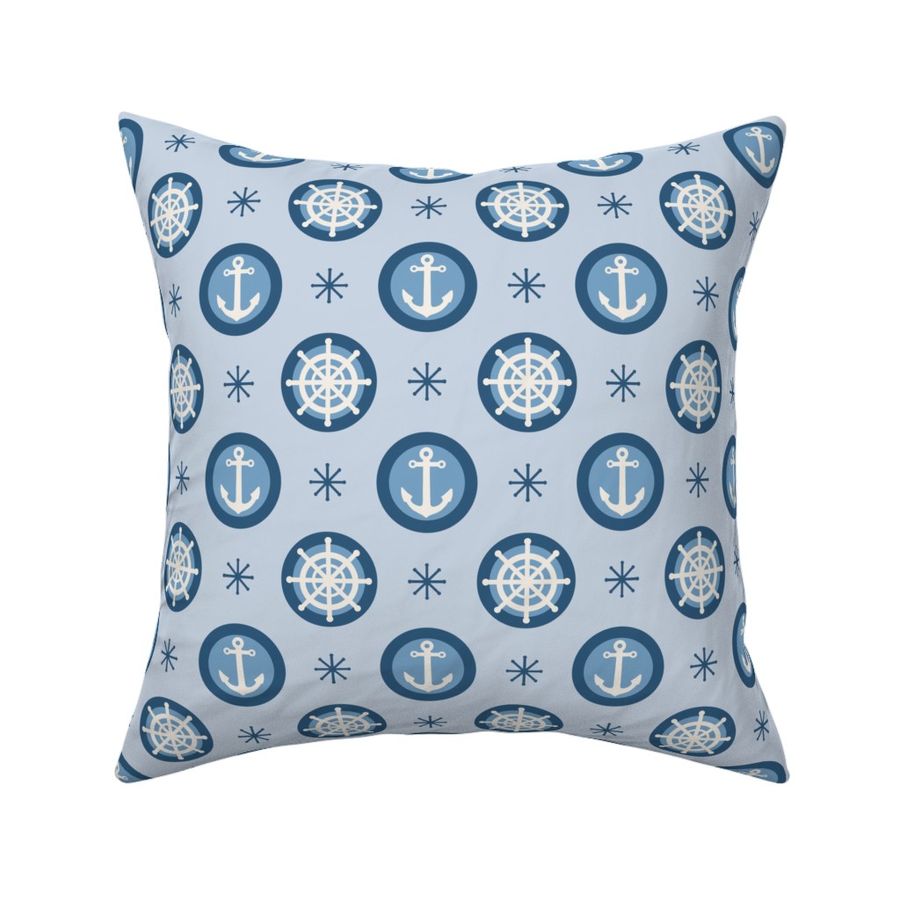 (L) Anchor and Ship Wheel Coordinate Blue on Lt Blue - Large Scale