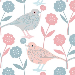 Pastel birds and daisies