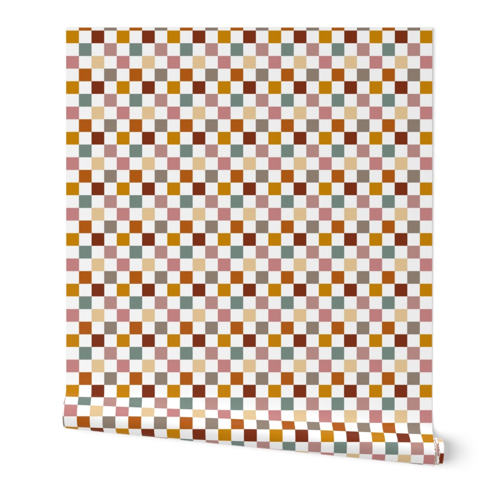 (XS) Pastel multicolor mid century checks fabric