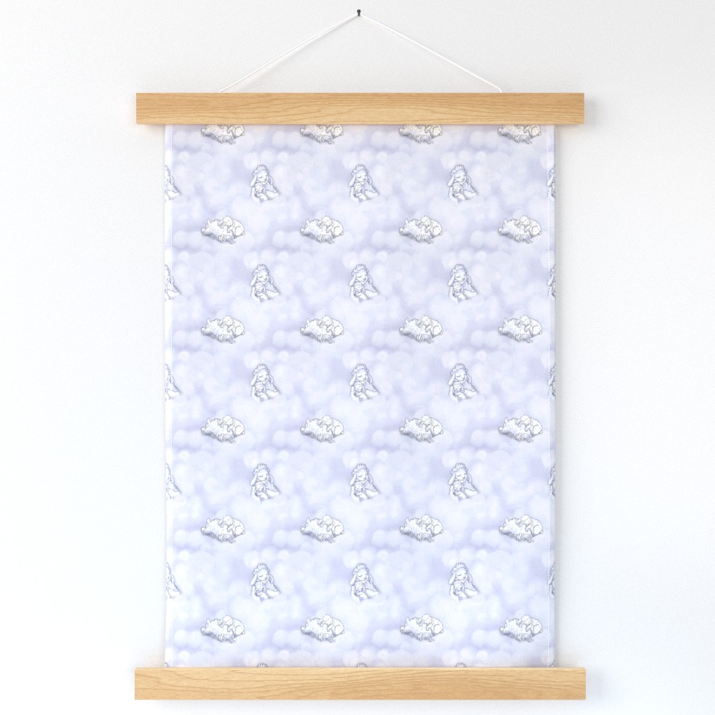 Baby Sheep & Mum napping - Cotton Candy Cloud Nursery - Soft Powdery Blues