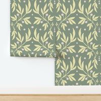 Priscilla Flourish Damask - 2266 jumbo - High Park Green and pale yellow