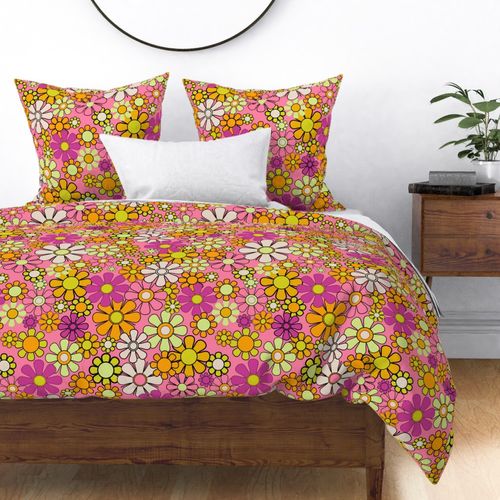 Groovy Retro Garden 60s 70s Pink and Orange Floral Pattern