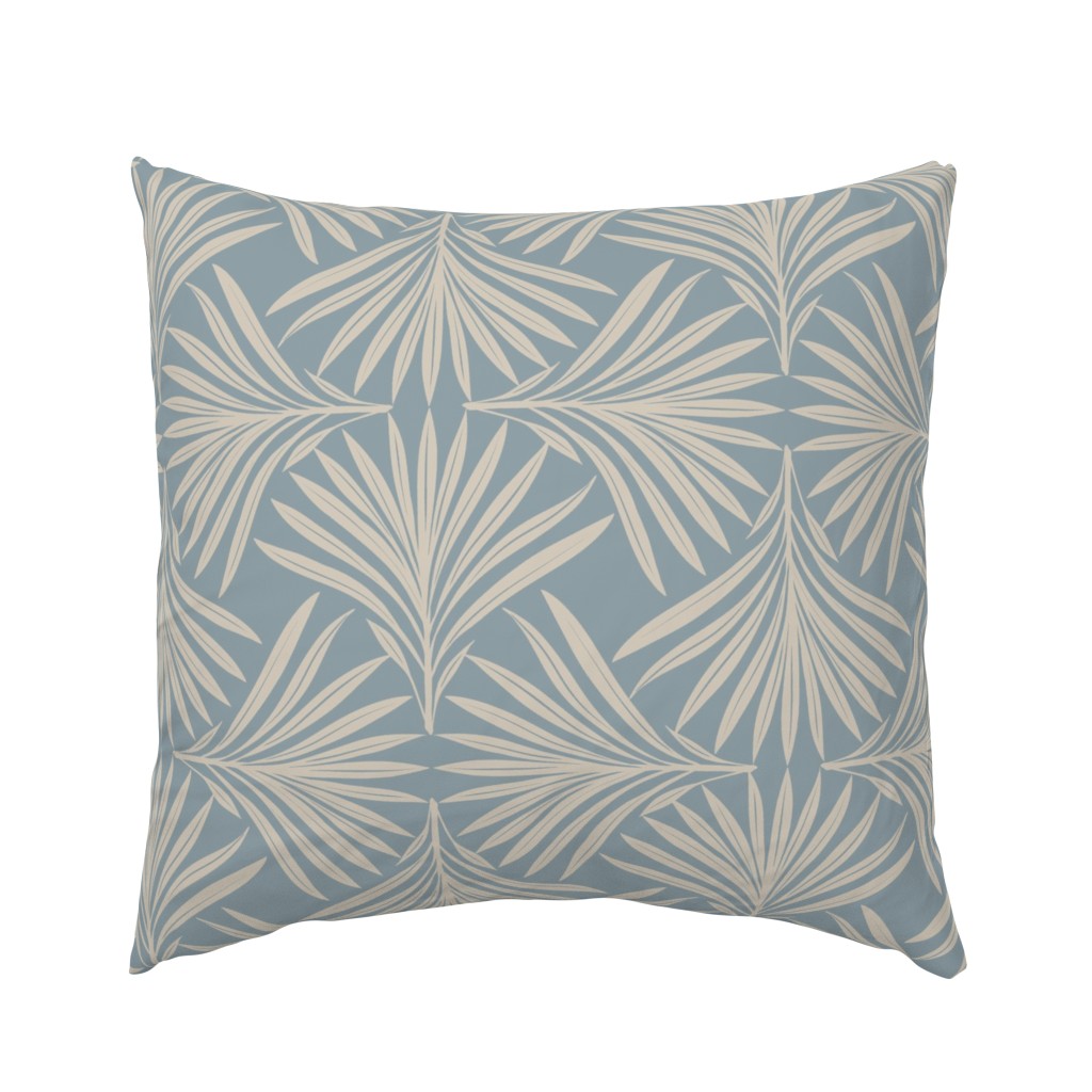 Denim Blue & Beige Art Deco Palm Leaf - Large