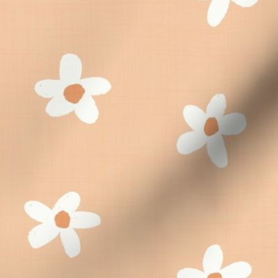 Tossed Hand Drawn White Daisy Spring Flower Peach Light Background Tiny