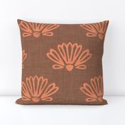 (large scale) Clara blockprint floral daisy coral red peach mocha brown