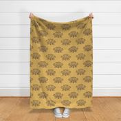 (large scale) Noa block print rustic floral daisy earth tone brown yellow