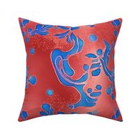 Blue on Red Trippy Melting Oozing Oil Swirls Stylish Marbled Paper