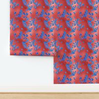 Blue on Red Trippy Melting Oozing Oil Swirls Stylish Marbled Paper