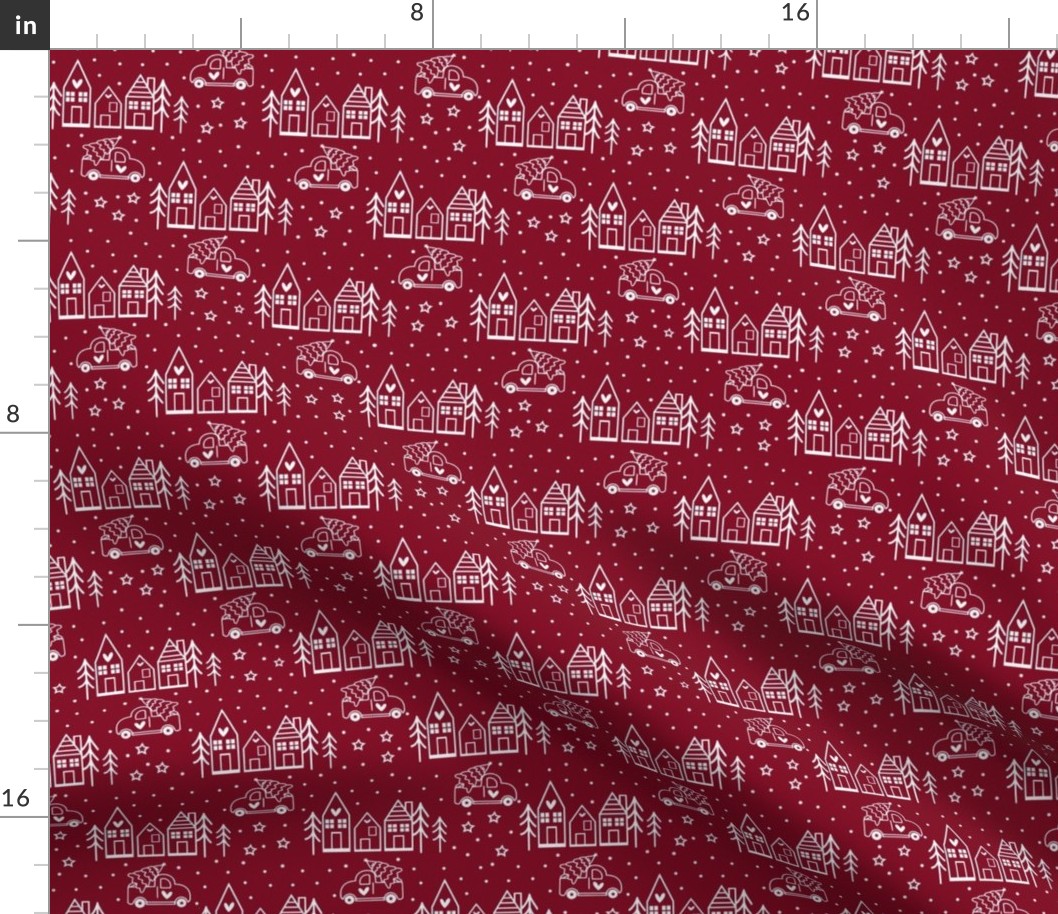 Smaller Scandi Winter Town In Cranberry Red