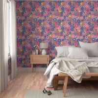 Groovy Retro Garden 60s 70s Pink and Blue Floral Pattern