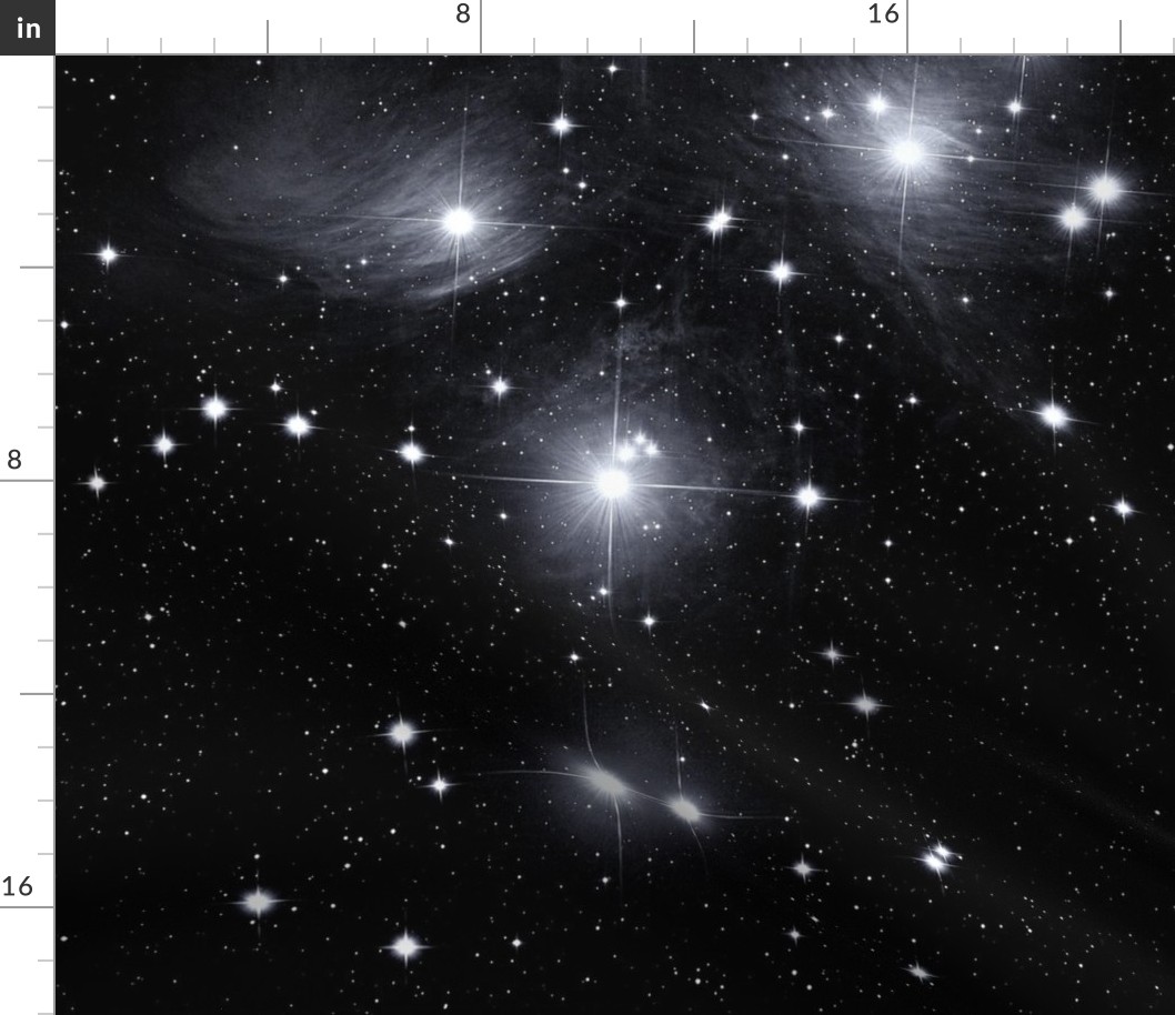 pleiades star cluster - b&w