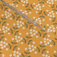 Flowering Stems Golden Yellow Green Cream Red Blooms Leaves for Fabric