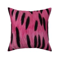 Raspberry Pink Ermine Black Dashes on Faux Fur Printed Fake Fur