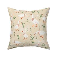 Spring Goose in wild flowers on Tan background - Xlarge