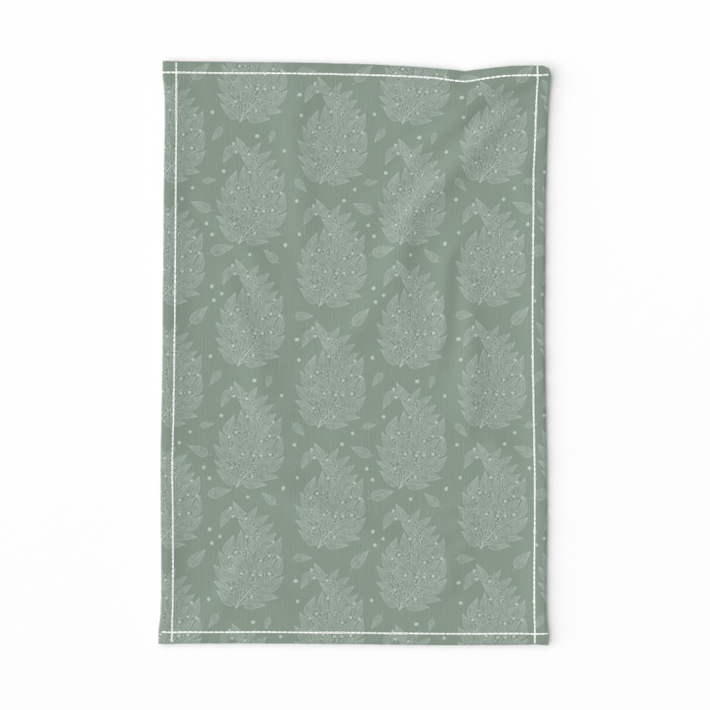 S - Delicate lace in the shape of a paisley of thin leaves Sage Green