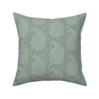 S - Delicate lace in the shape of a paisley of thin leaves Sage Green