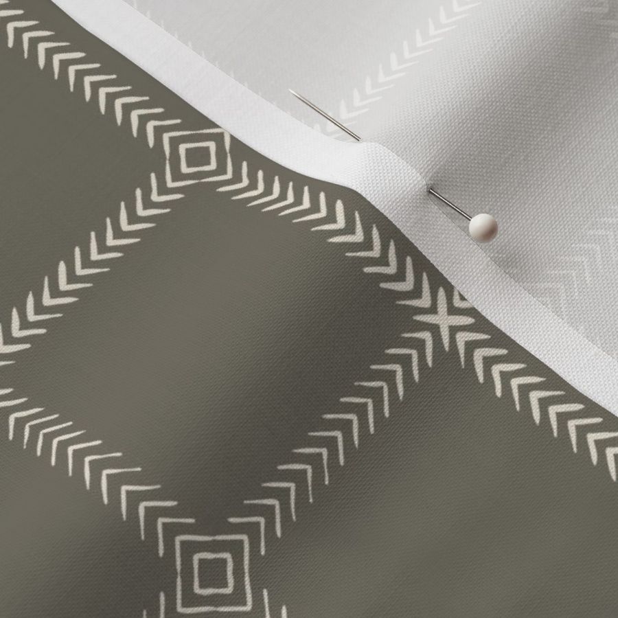 Timeless nursery hand drawn dashed chevron grid -  cream on olive beige (S)