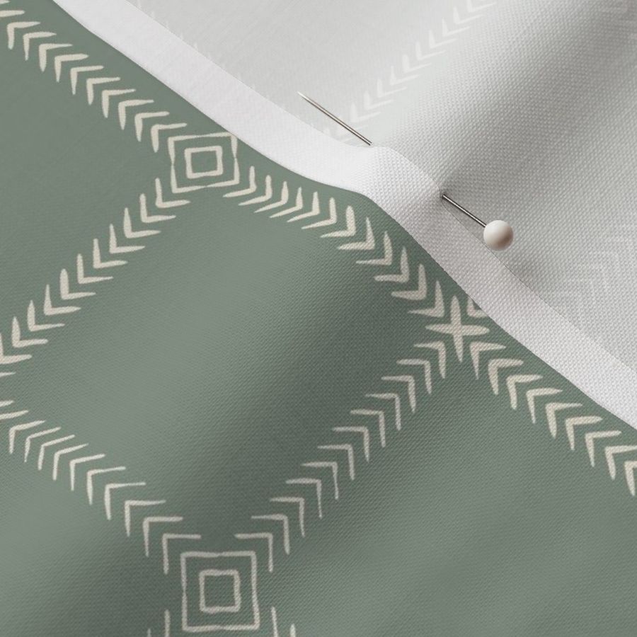 Timeless nursery hand drawn dashed chevron grid - cream on sage green (S)