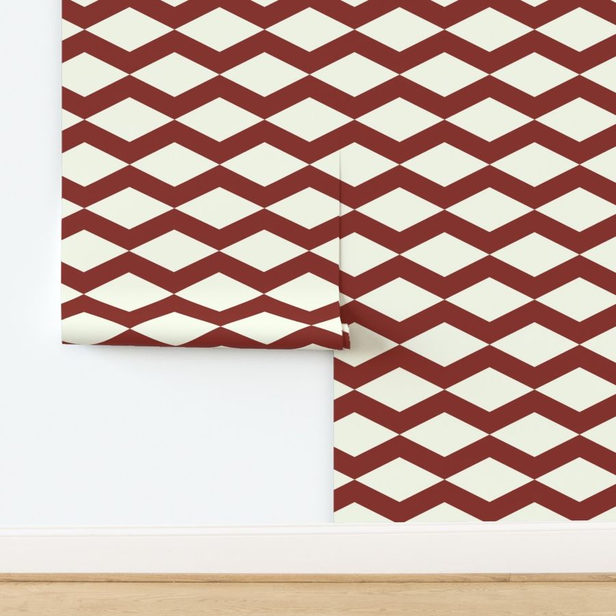 Calming Neutral Horizontal Geometric Diamond Shapes in Cozy Dark Red