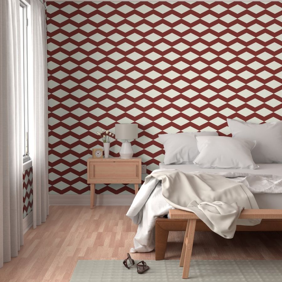 Calming Neutral Horizontal Geometric Diamond Shapes in Cozy Dark Red