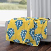 Classic Folk Provence Blockprinted Pattern - bright blue and joyful yellow