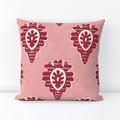 Classic Folk Provence Blockprinted Pattern - muted blush pink & deep red