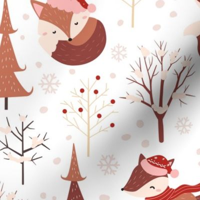 Cozy Winter Fox Fabric Pattern