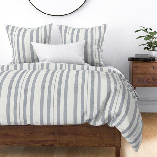 Watercolor Stripe Linen Texture Casual Coastal Boho Farmhouse -Blue & White