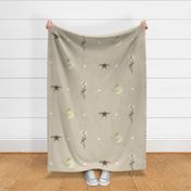 L - Delicate Chamomile Meadow with Butterflies & Bumblebee on Gentle Beige