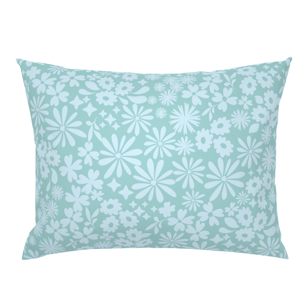 Flower Meadow Sparkle Monochome Blue Green (L)