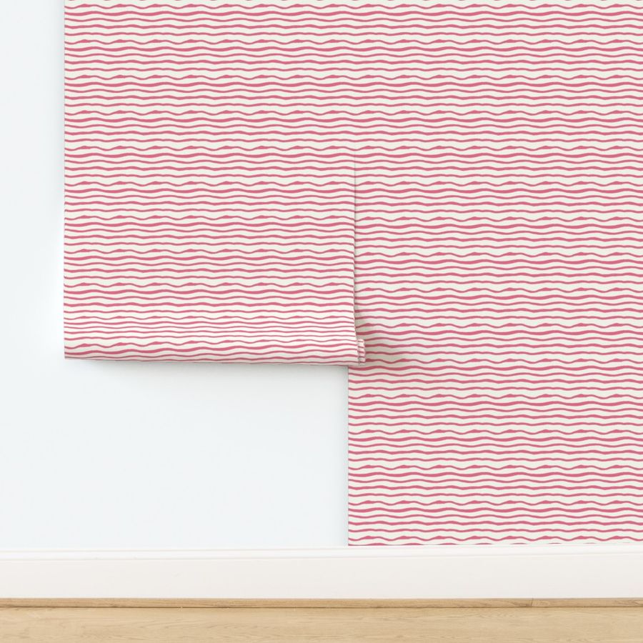 Wavy pink and creamy white Horizontal Stripe Small