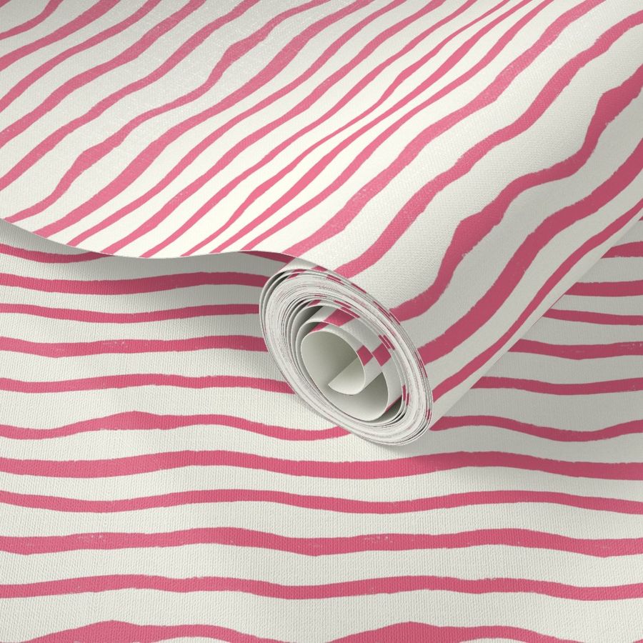 Wavy pink and creamy white Horizontal Stripe Small