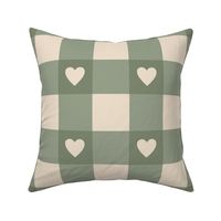 Sage-olive-green-and-vintage-beige-white-ginham-checks-with-hearts---XL