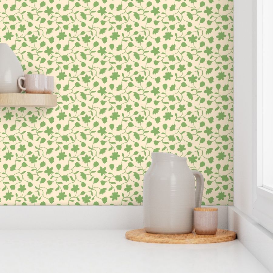 Modern minimal trailing floral shapes in beige and light green - medium