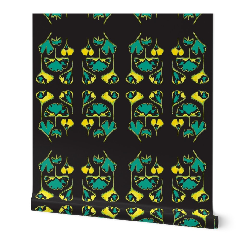 Ginko Leaves-black/yellow/teal