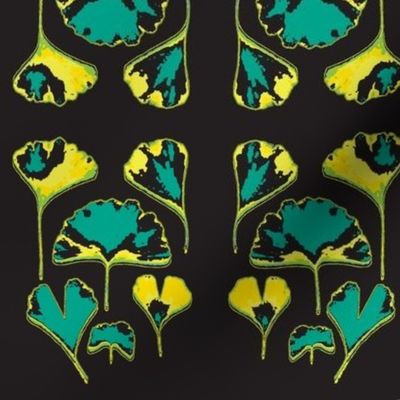 Ginko Leaves-black/yellow/teal