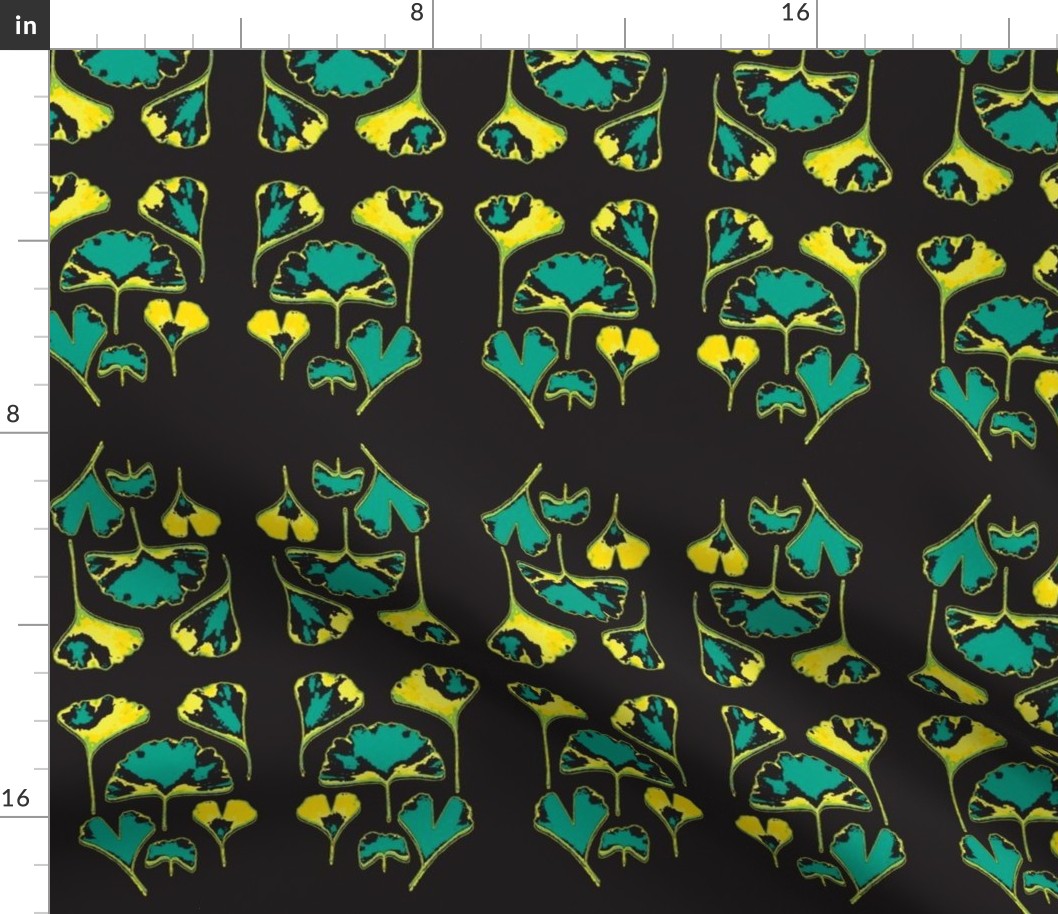 Ginko Leaves-black/yellow/teal