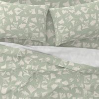 (Large) Textured Ginko Leaves Allover - Soft Sage Green