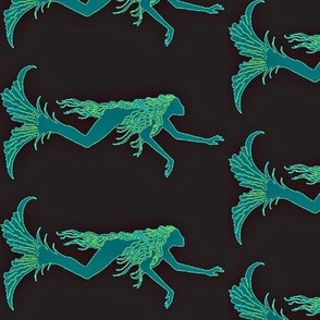 Swimming Mermaids-teal/black Large