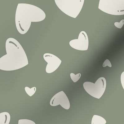 (L) Modern Geometric Scattered Hearts in Pastel Colors - Earthy Green