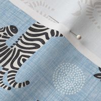 (S) Baby Zebras Play - Light Blue - Black & White Striped Animals