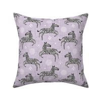 (S) Baby Zebras Play - Dusty Lavender - Black & White Striped Animals