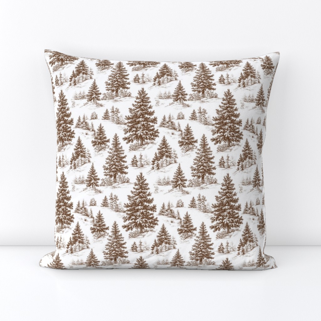 Smaller Pine Tree Toile De Jouy Winter Landscape Mahogany Brown