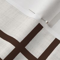 L - Modern farmhouse Plaid warm dark brown on cream linen look texture