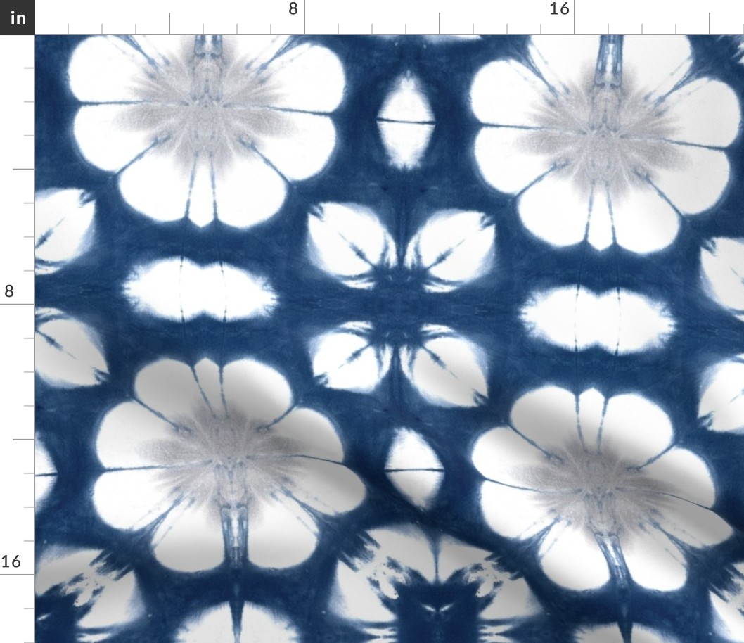 Indigo Botanical blooms shibori LRG scale