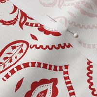 M - Jungle damask elephants tigers and ornaments white red two-tone