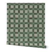 Textured Basic-Linen Look Basket Weave Checkerboard Plaid Dark Forest Green