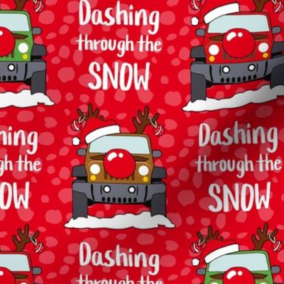 Bigger Dashing Through The Snow Christmas Reindeer Jeeps Red