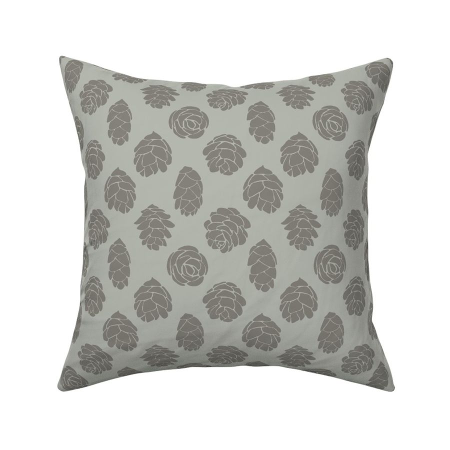 Hemlock Cones Textured Silver Grey on Sage Grey Block Print Diamond Small