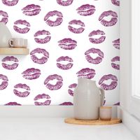 Lips Kisses Smooches Pattern 1 - Violet Purple on White